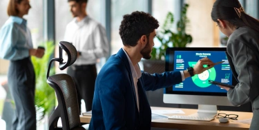 Mitarbeiter im Büro analysieren und prüfen Finanzdiagramme